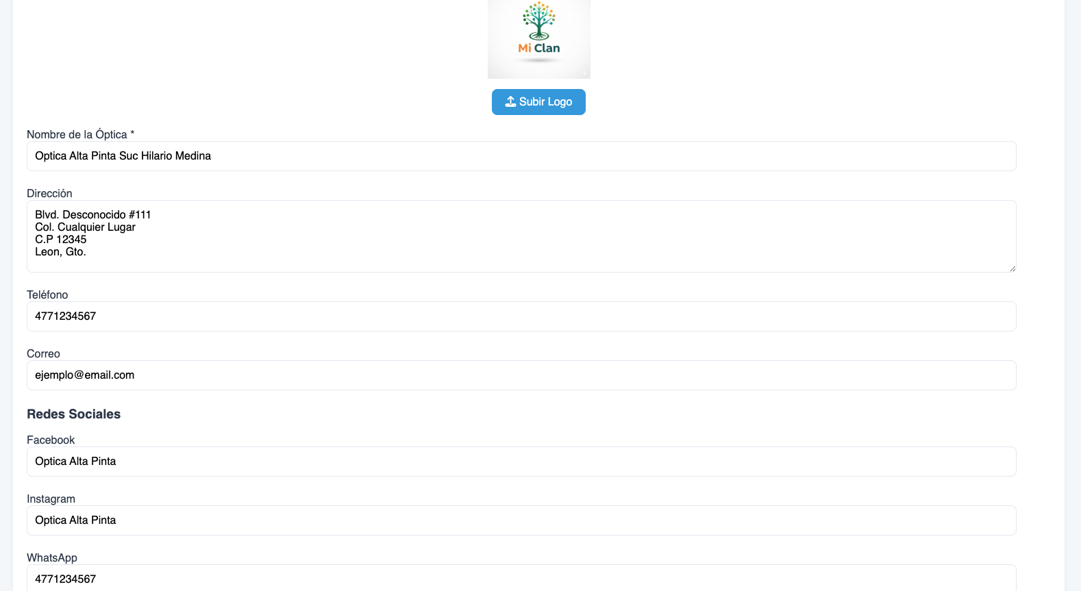 Configuración de Óptica